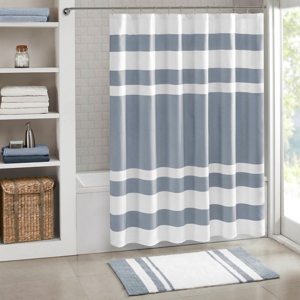 Madison Park Spa Waffle Shower Curtain with 3M Treatment in Dark Blue, 72x72" MP70-8453 - Image 3
