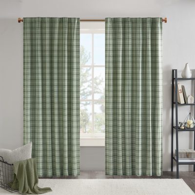 Madison Park Anaheim Plaid Rod Pocket and Back Tab Curtain Panel with Fleece Lining in Green, 50x95" MP40-8296