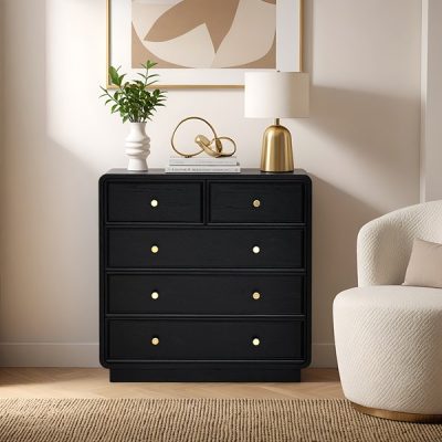 Chapel Hill Deco 5 Drawer Dresser in Black Satin CH137-0079