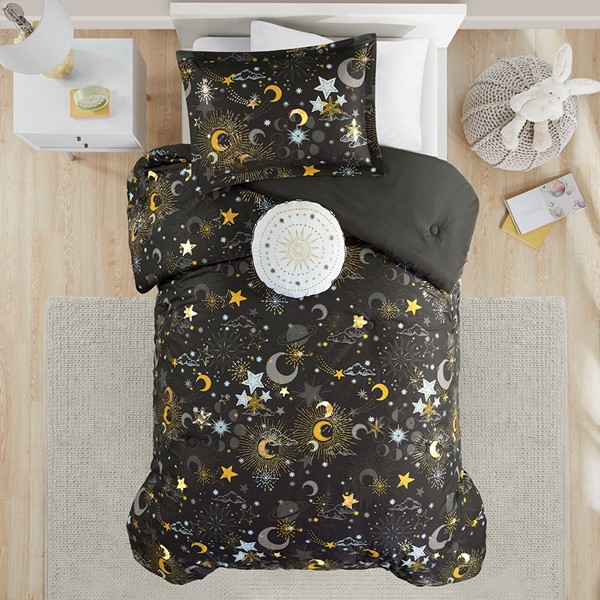 Mi Zone Kids Celia Starry Sky Metallic Comforter Set with Throw Pillow in Charcoal/Gold, Full/Queen MZK10-272 - Image 2
