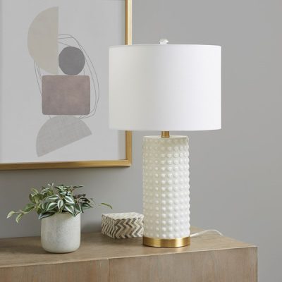 INK+IVY Grace Ivy Textured Dot Table Lamp in White/Gold, One Size II153-0146