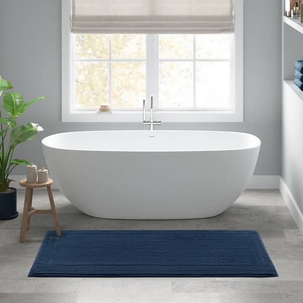 Madison Park Signature Splendor 100% Cotton Tufted 3000 GSM Reversible Bath Rug in Navy, 20x30" MPS72-579