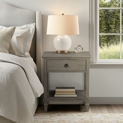 Madison Park Signature Victoria one-drawer wood bedside table with shelf in Reclaimed Grey, One Size MPS136-0321