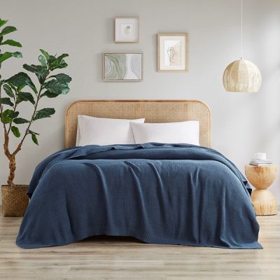 INK+IVY Bree Knit Blanket in Indigo, King II51-1144