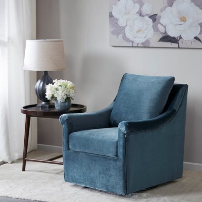 Madison Park Deanna Upholstered Swivel Accent Chair in Blue, One Size MP103-0243