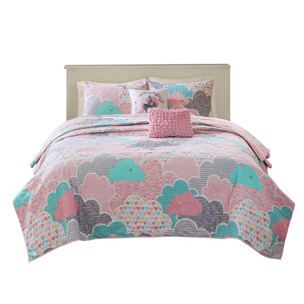 Urban Habitat Kids Cloud Reversible Cotton Quilt Set with Throw Pillows in Pink, Twin UHK13-0015 - Image 5