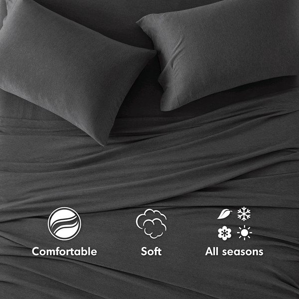 Intelligent Design Cotton Blend Jersey Knit All Season Sheet Set in Dark Grey, King ID20-1249 - Image 3