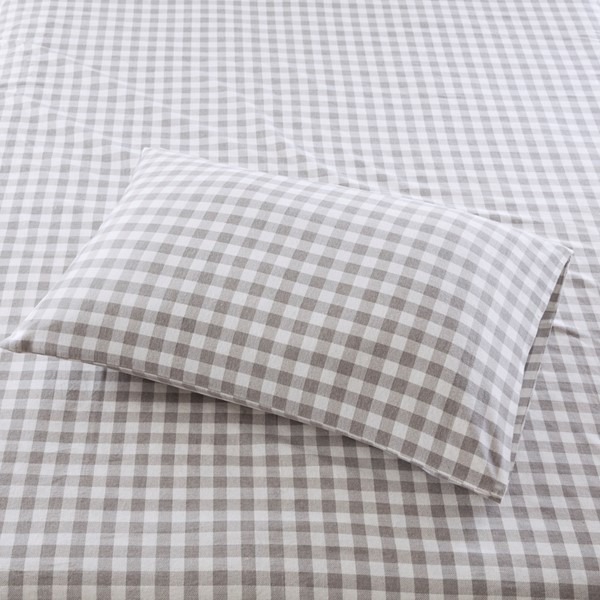 True North by Sleep Philosophy Cozy Cotton Flannel Printed Sheet Set in Gray Herringbone Check, Full TN20-0571 - Image 2