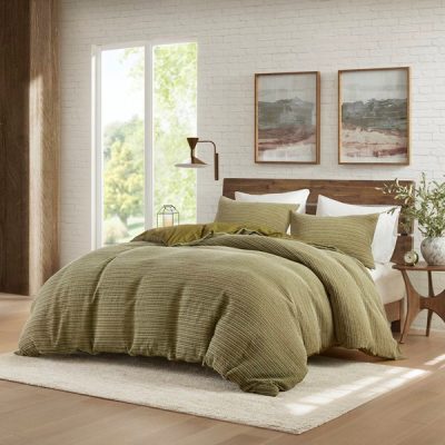 Woolrich Lyon Waffle Washed Duvet Set in Green, King/Cal King WR12-4041