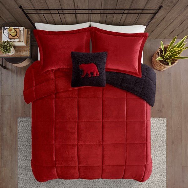 Woolrich Alton Plush to Sherpa Down Alternative Comforter Set in Red/Black, Full/Queen WR10-2065 - Image 3