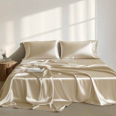 Madison Park Essentials Satin Luxury Sheet Set in Champagne, Queen MPE20-1160