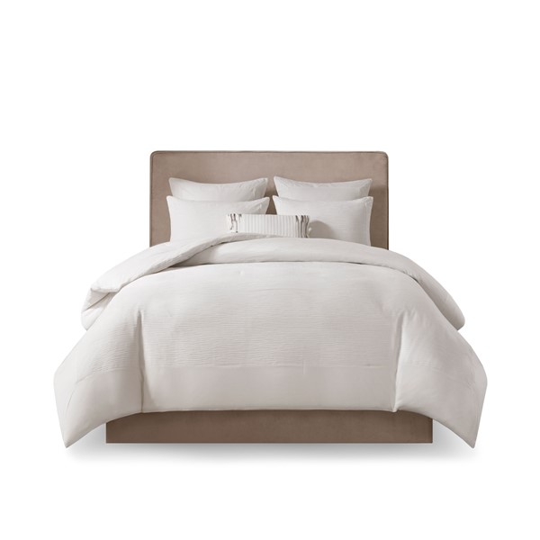 N Natori Hanae Cotton Blend Yarn Dyed 3 Piece Comforter Set in White, Full/Queen NS10-3243 - Image 3