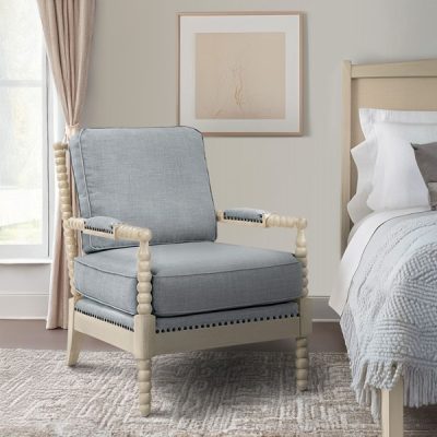 Madison Park Donohue Turned Wood Frame Armchair in Light Blue/Antique Cream, One Size MP100-1242