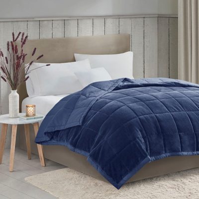 Madison Park Coleman Reversible HeiQ Smart Temperature Down Alternative Blanket in Navy, Full/Queen MP51-6381
