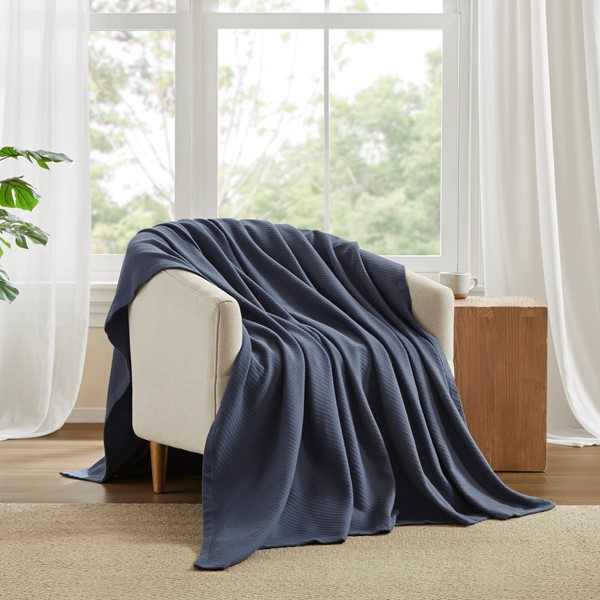 Madison Park Liquid Cotton Blanket in Navy, Twin MP51N-8379 - Image 2