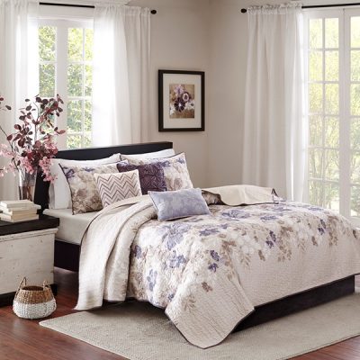 Madison Park Luna 6 Piece Printed Quilt Set with Throw Pillows in Taupe, Full/Queen MP13-2122