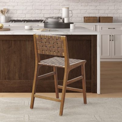INK+IVY Oslo Faux Leather Woven Counter Stool 24"H in Brown, One Size II104-0511