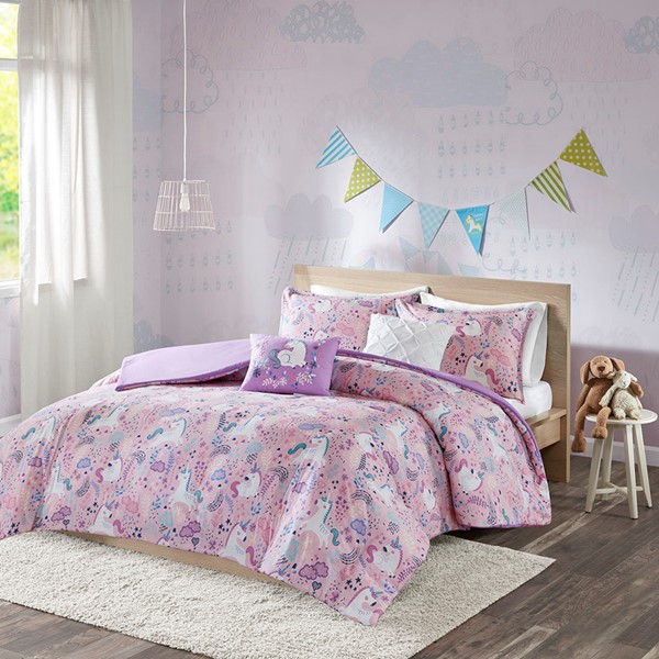Urban Habitat Kids Lola Unicorn Cotton Duvet Cover Set in Pink, Twin UHK12-0100 - Image 3
