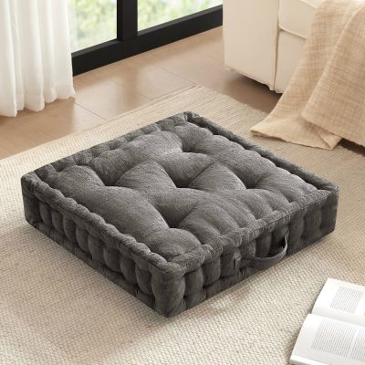 Intelligent Design Azza Poly Chenille Square Floor Pillow Cushion in Charcoal, 24x24" ID31-2470
