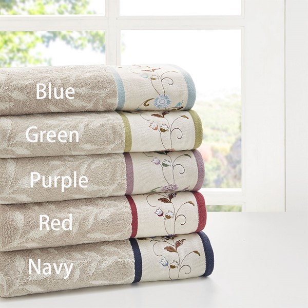Madison Park Serene Embroidered Cotton Jacquard 6 Piece Towel Set in Navy, 6-Piece MP73-7820 - Image 2
