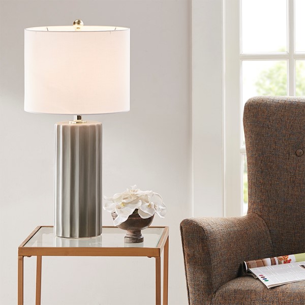 INK+IVY Glendale Ribbed Ceramic Table Lamp in Grey, One Size MT153-0051 - Image 6