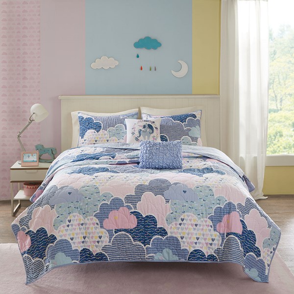 Urban Habitat Kids Cloud Reversible Cotton Quilt Set with Throw Pillows in Blue, Full/Queen UHK13-0020 - Image 4