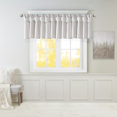 Madison Park Emilia Lightweight Faux Silk Valance With Beads in Silver, 50x26" MP41-6330