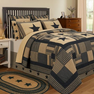 Black Check Star Twin Quilt 68Wx86L