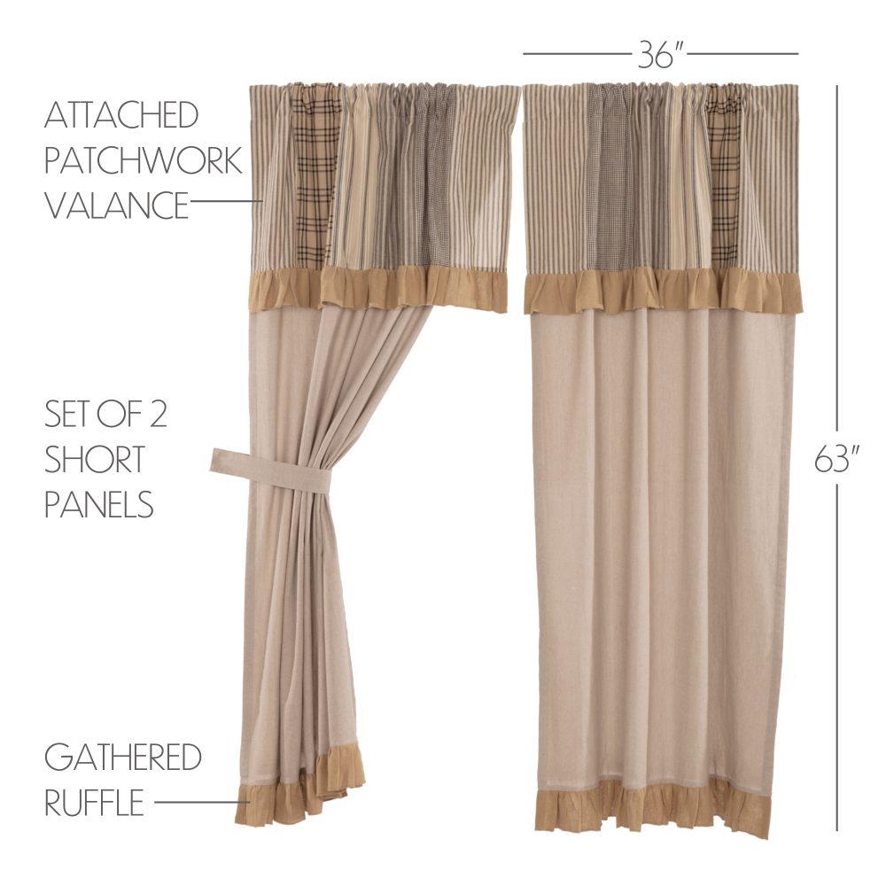 Sawyer Mill Charcoal Chambray Solid Short Panel with Attached Patchwork Valance Set of 2 63x36 - Image 6