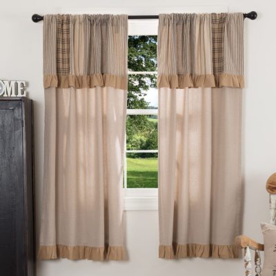 Sawyer Mill Charcoal Chambray Solid Short Panel with Attached Patchwork Valance Set of 2 63x36