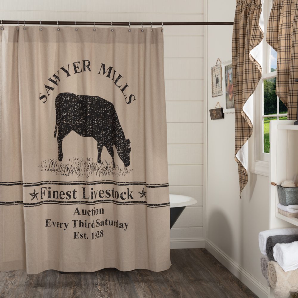 Sawyer Mill Charcoal Cow Shower Curtain 72x72