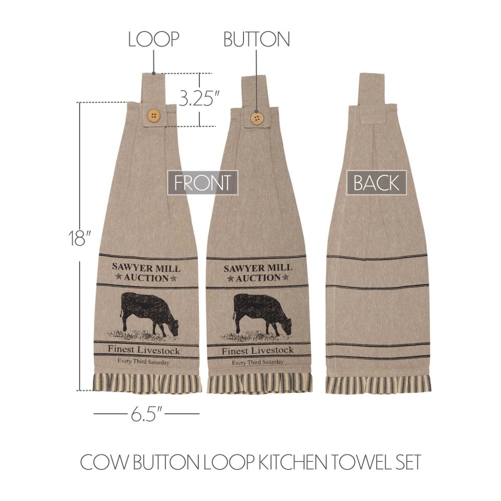Sawyer Mill Charcoal Cow Button Loop Tea Towel Set of 2 - Image 5