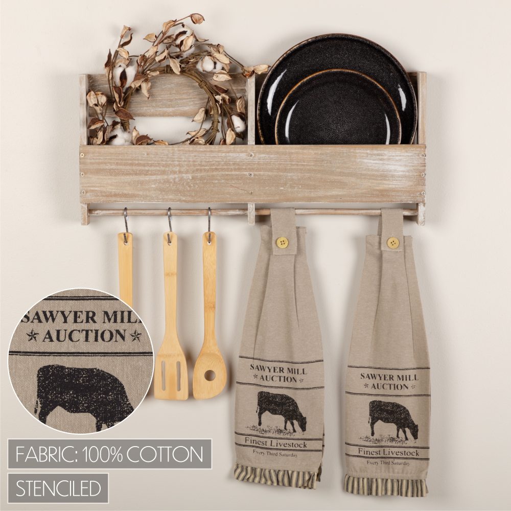 Sawyer Mill Charcoal Cow Button Loop Tea Towel Set of 2 - Image 6