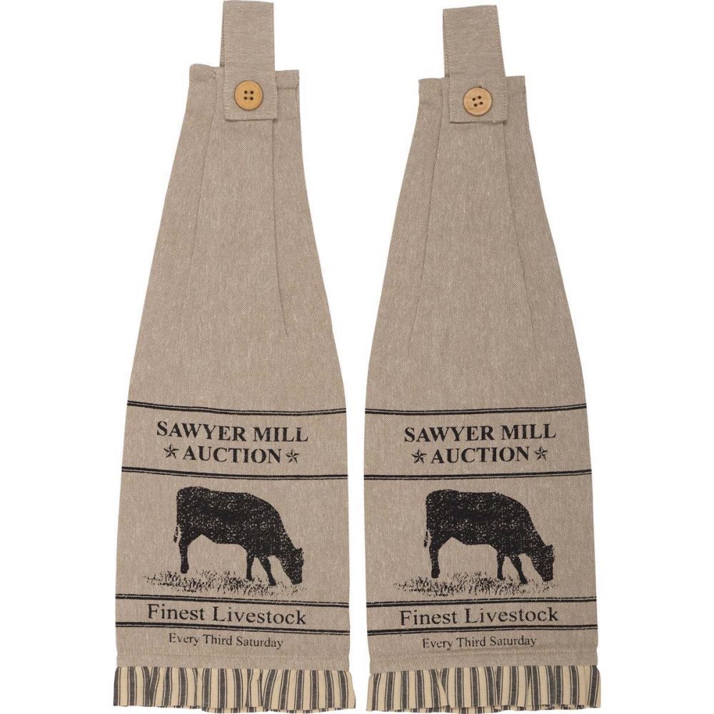 Sawyer Mill Charcoal Cow Button Loop Tea Towel Set of 2 - Image 2