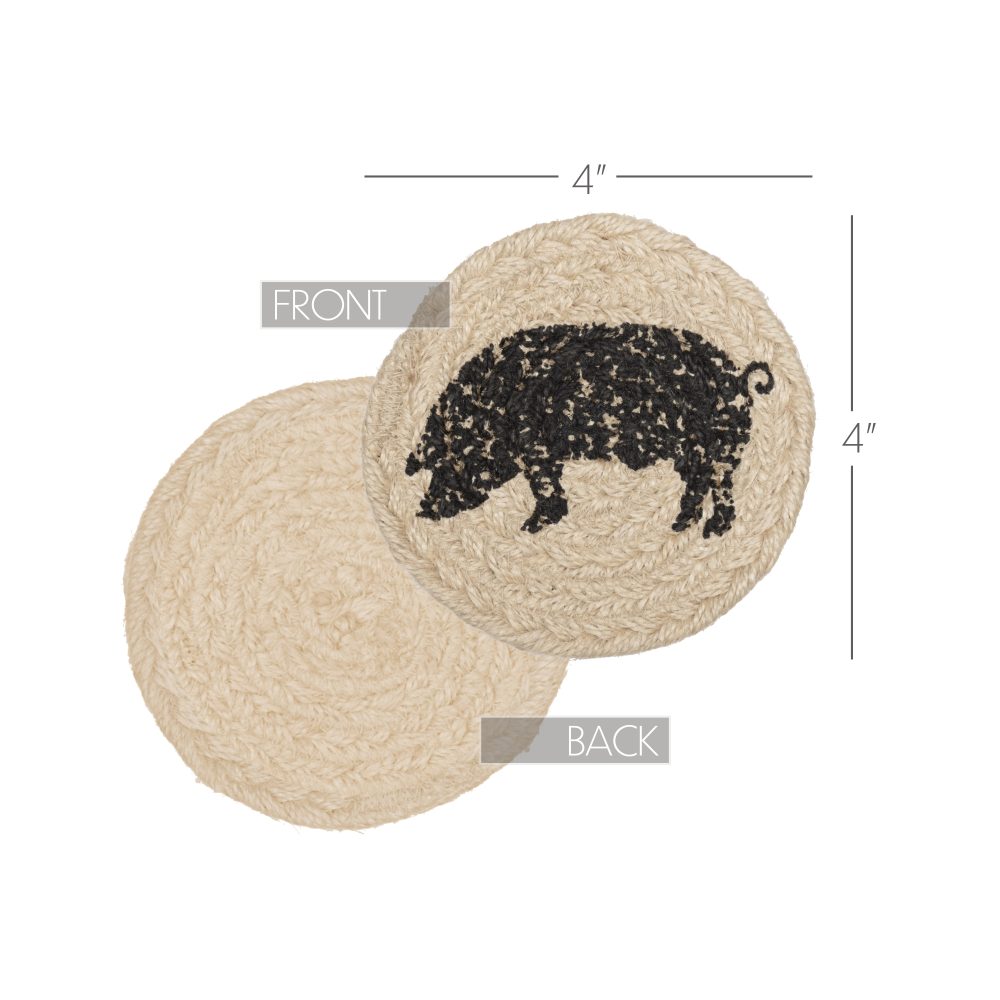 Sawyer Mill Charcoal Pig Jute Coaster Set of 6 - Image 6
