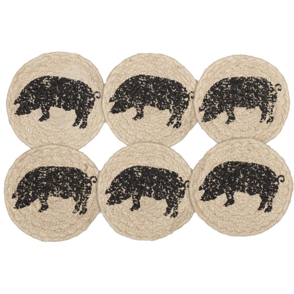 Sawyer Mill Charcoal Pig Jute Coaster Set of 6 - Image 2
