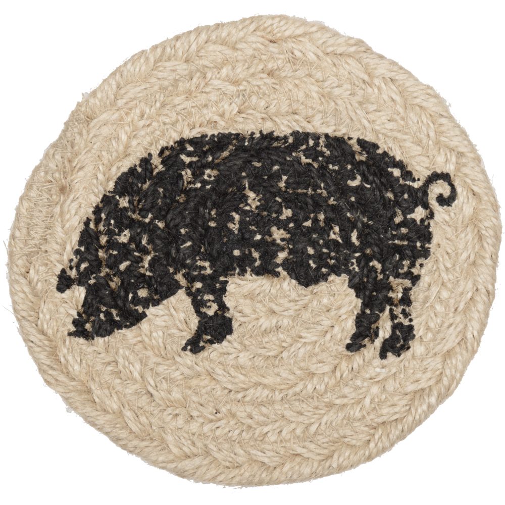 Sawyer Mill Charcoal Pig Jute Coaster Set of 6 - Image 3