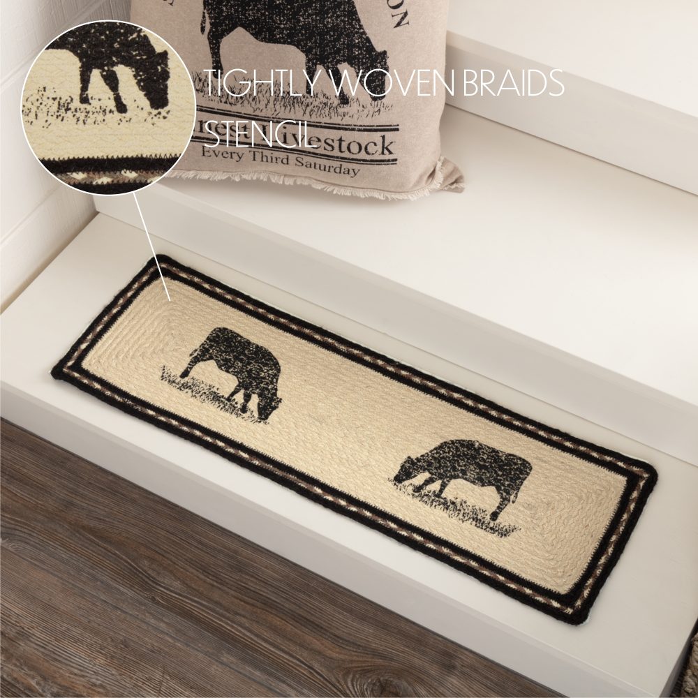 Sawyer Mill Charcoal Cow Jute Stair Tread Rect Latex 8.5x27 - Image 6