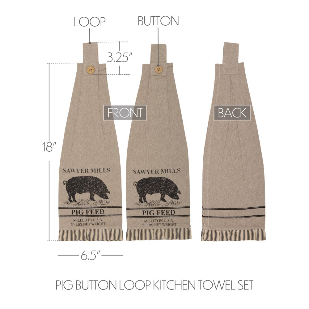 Sawyer Mill Charcoal Pig Button Loop Tea Towel Set of 2 - Image 5