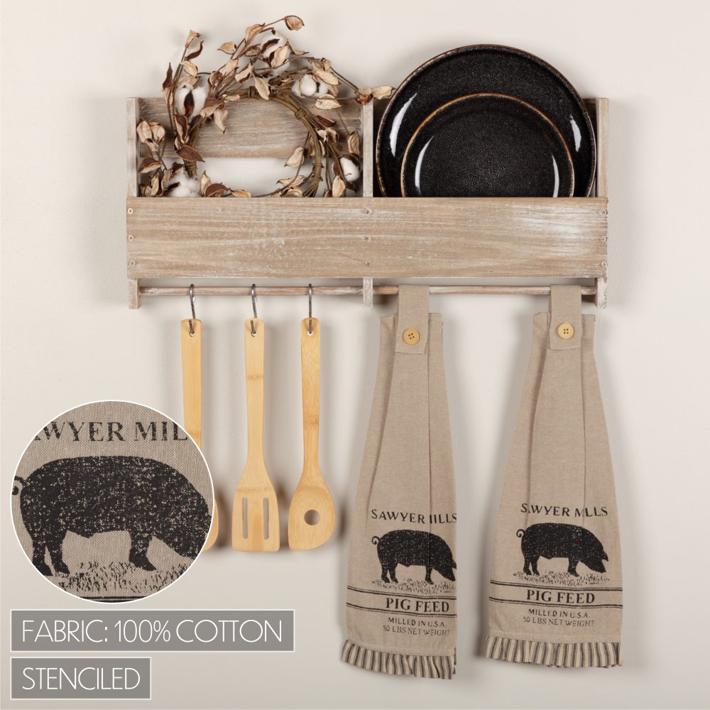 Sawyer Mill Charcoal Pig Button Loop Tea Towel Set of 2 - Image 6
