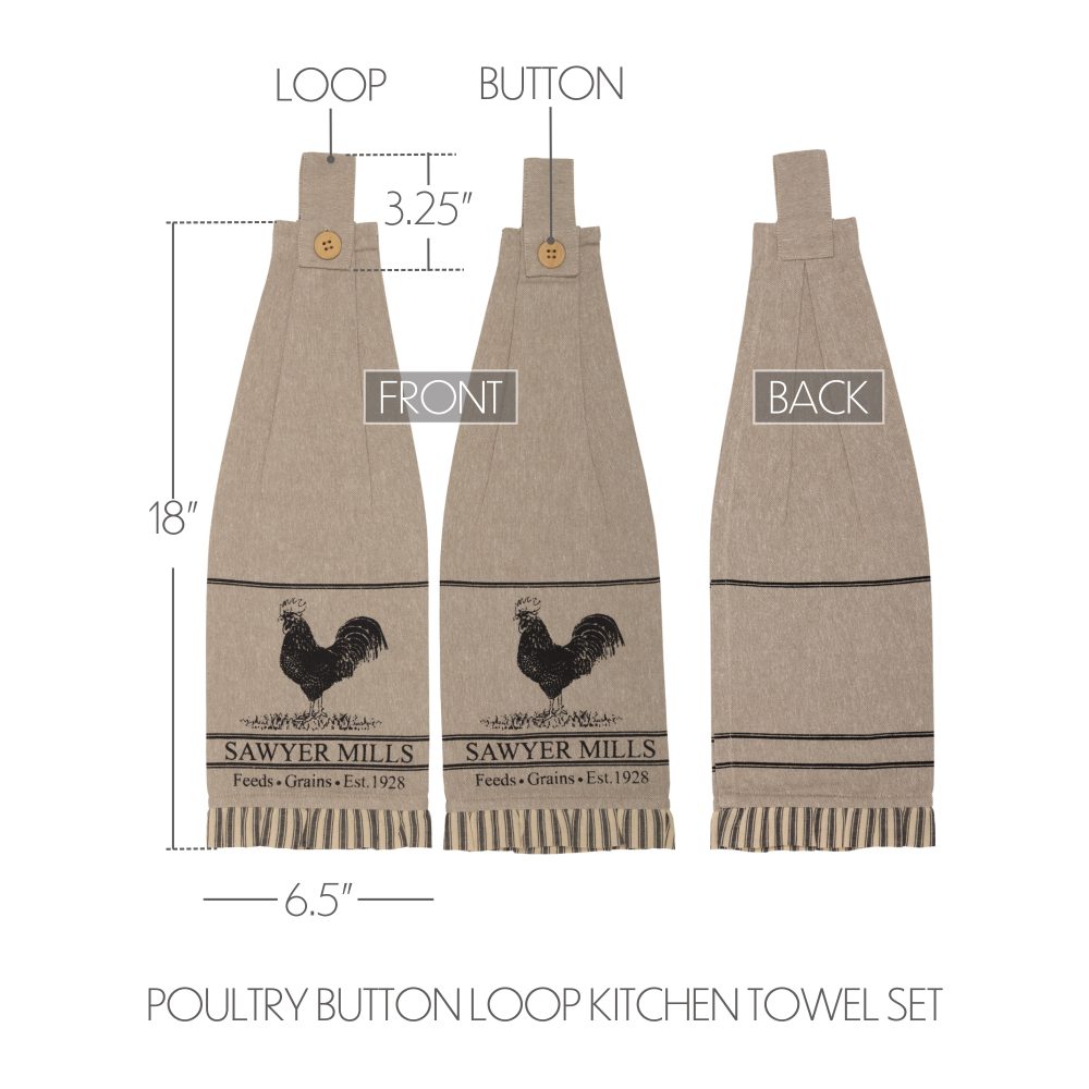 Sawyer Mill Charcoal Poultry Button Loop Tea Towel Set of 2 - Image 5