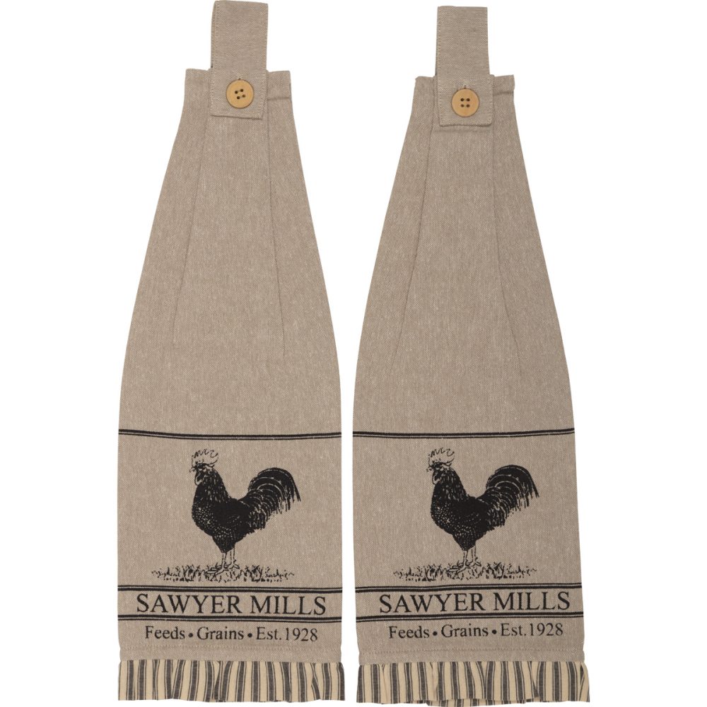 Sawyer Mill Charcoal Poultry Button Loop Tea Towel Set of 2 - Image 2