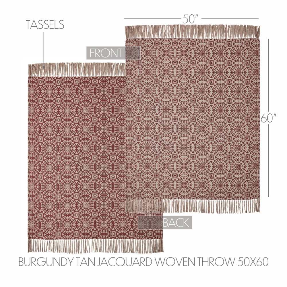 Custom House Burgundy Tan Jacquard Woven Throw 50x60 - Image 5