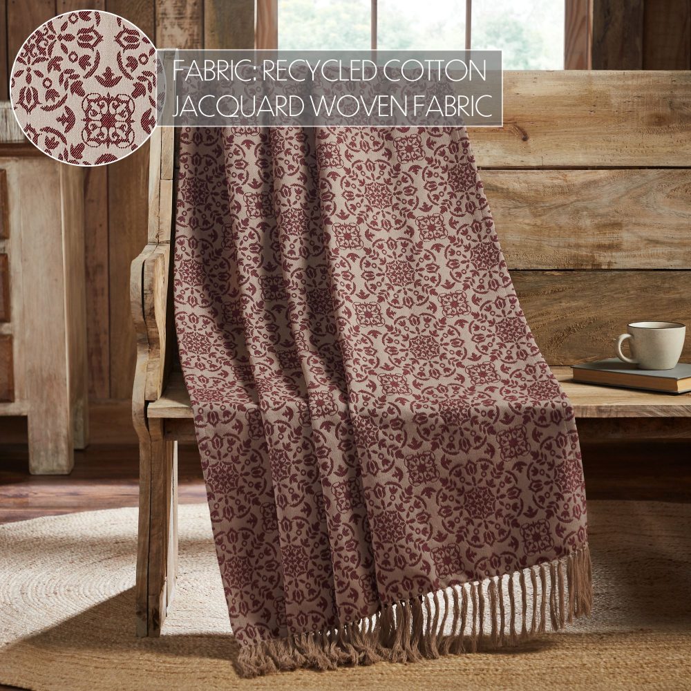 Custom House Burgundy Tan Jacquard Woven Throw 50x60 - Image 6