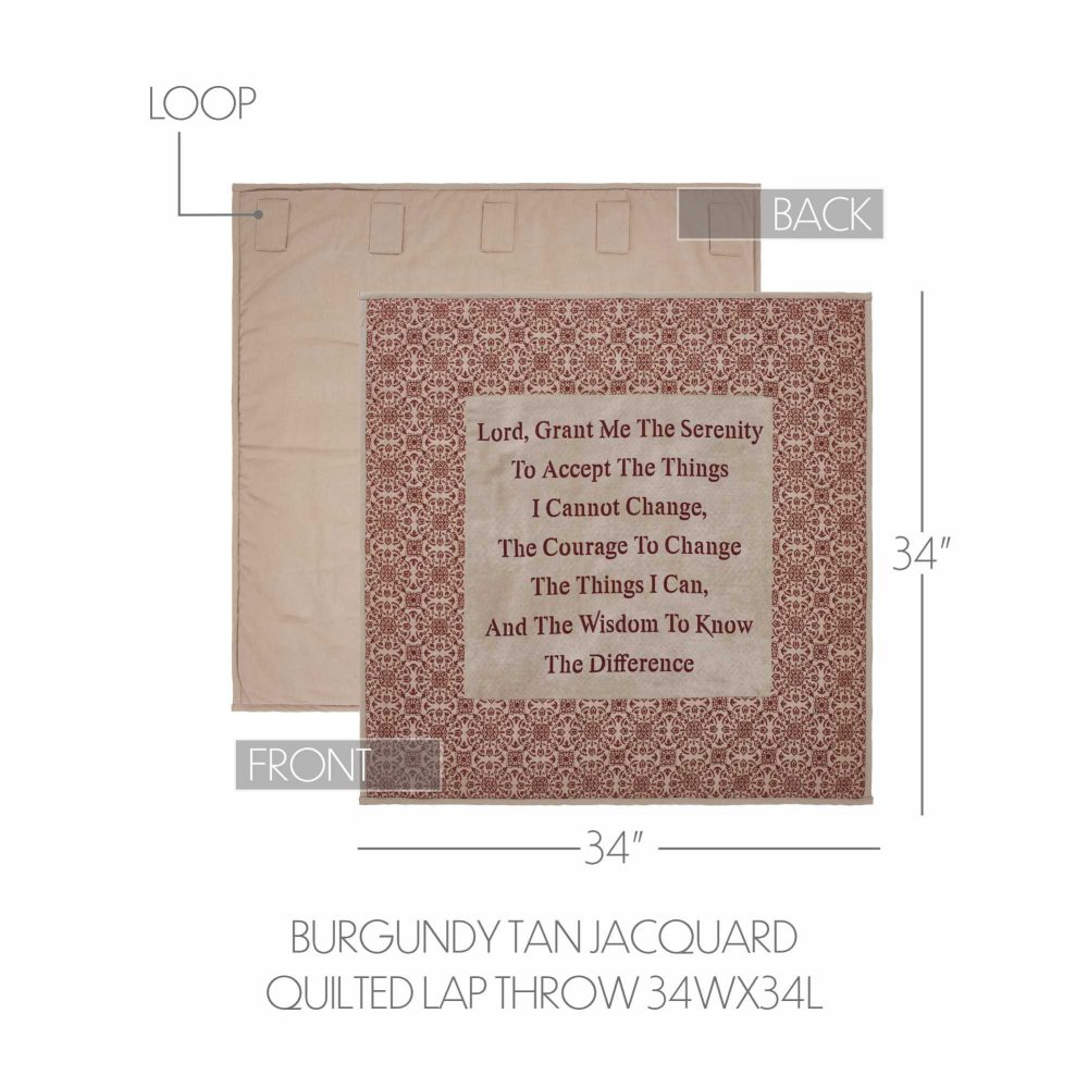 Custom House Burgundy Tan Jacquard Quilted Lap Throw 34Wx34L - Image 4