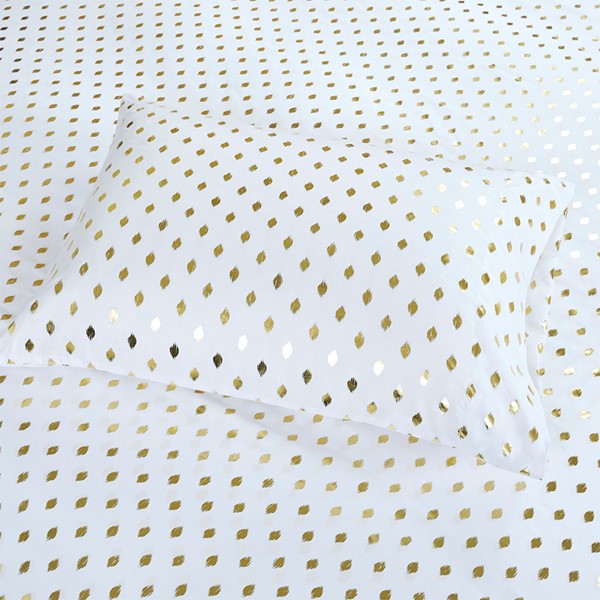 Intelligent Design Metallic Dot Printed Sheet Set in White/Gold, Queen ID20-1472 - Image 3