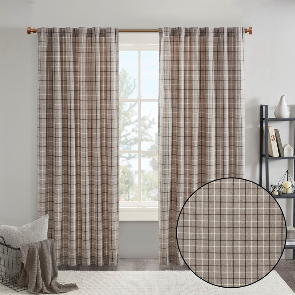 Madison Park Anaheim Plaid Rod Pocket and Back Tab Curtain Panel with Fleece Lining in Brown, 50x108" MP40-8523 - Image 4