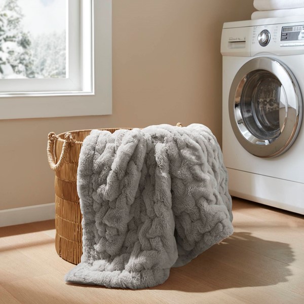 Madison Park Ruched Fur Throw in Grey, 50x60" MP50-3090 - Image 6