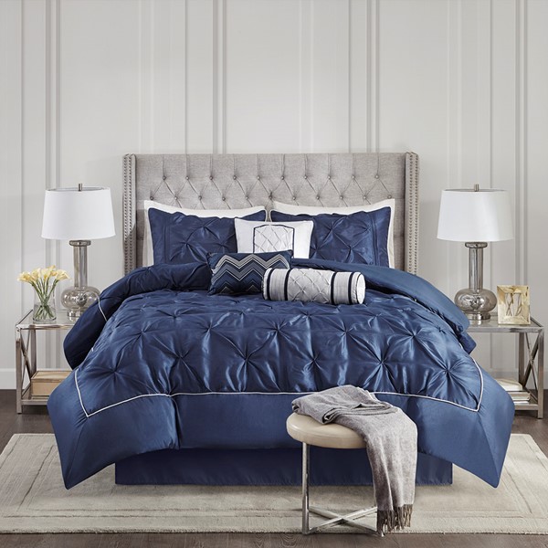 Madison Park Laurel 7 Piece Tufted Comforter Set in Navy, Cal King MP10-2242 - Image 2