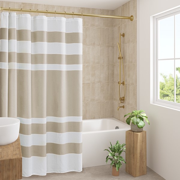 Madison Park Spa Waffle Shower Curtain with 3M Treatment in Taupe, 72x72" MP70-1483 - Image 6